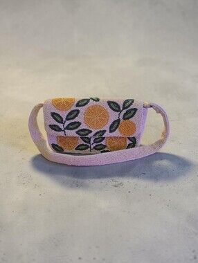 Handmade Nwot Beaded Pink Crossbody Bag with Orange & Green Citrus Embroidery